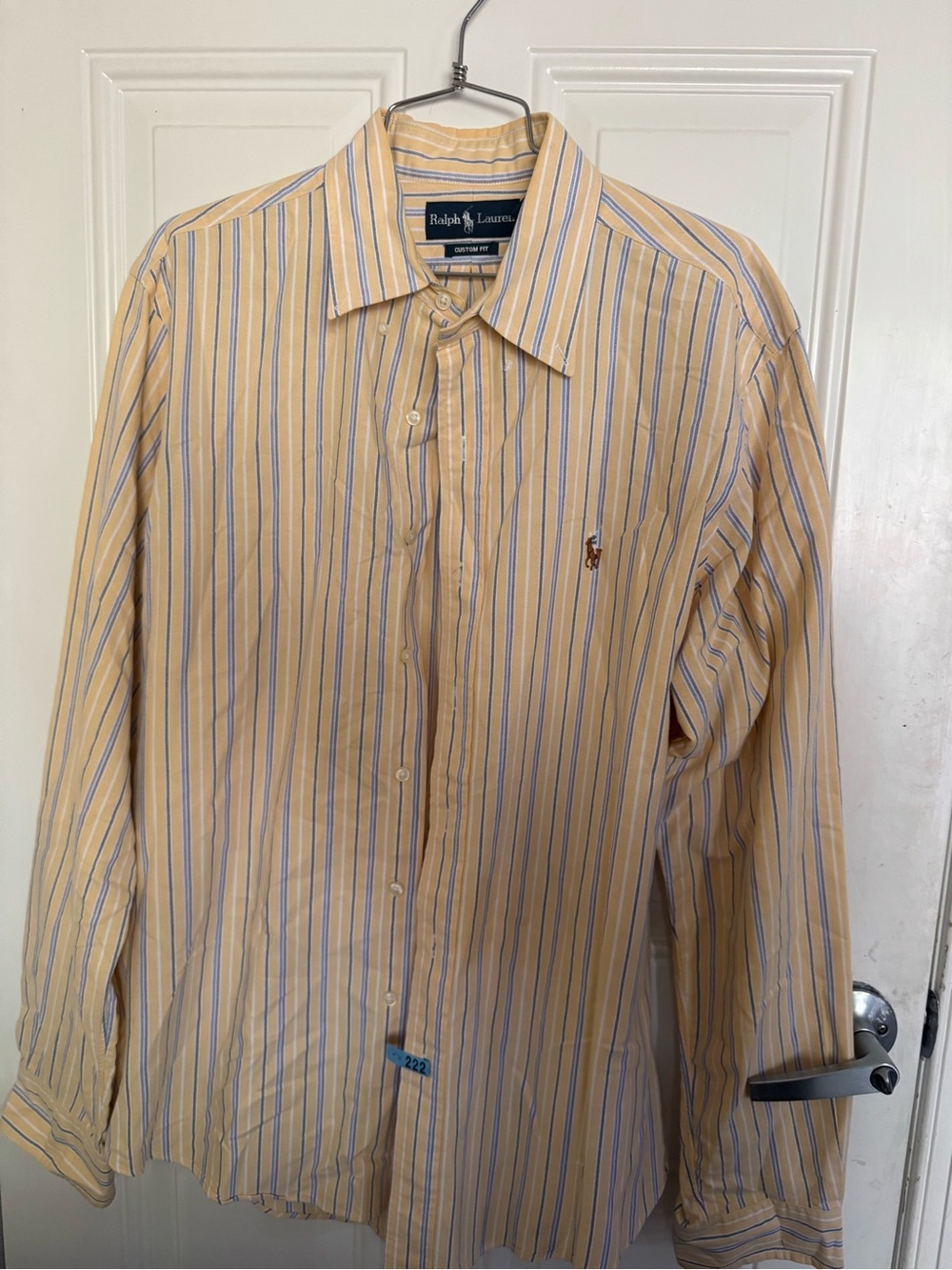 Ralph Lauren Men’s Yellow and Blue Striped Cotton Dress Shirt